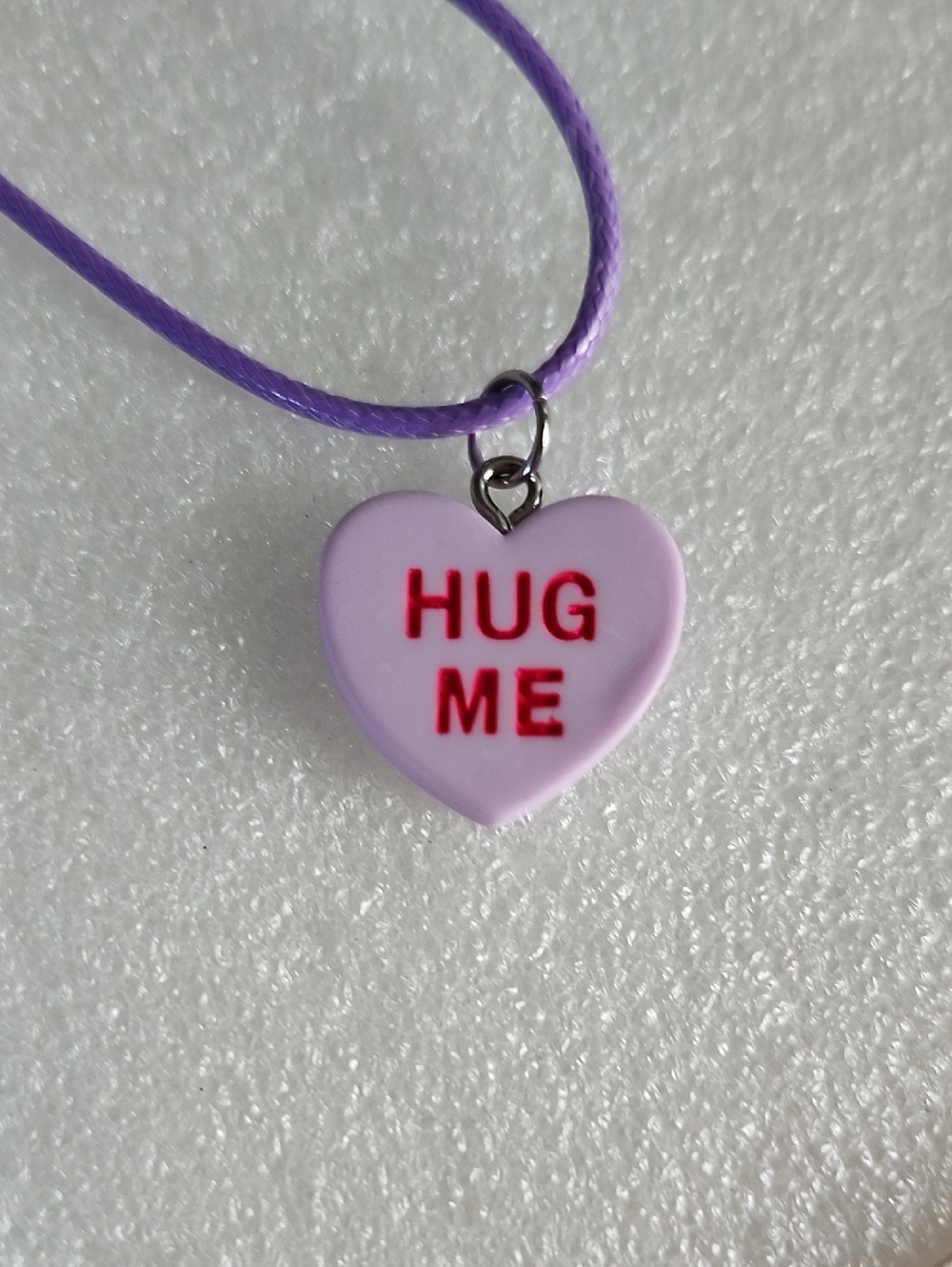 Hand Crafted Purple 'HUG ME' Heart Pendant Necklace